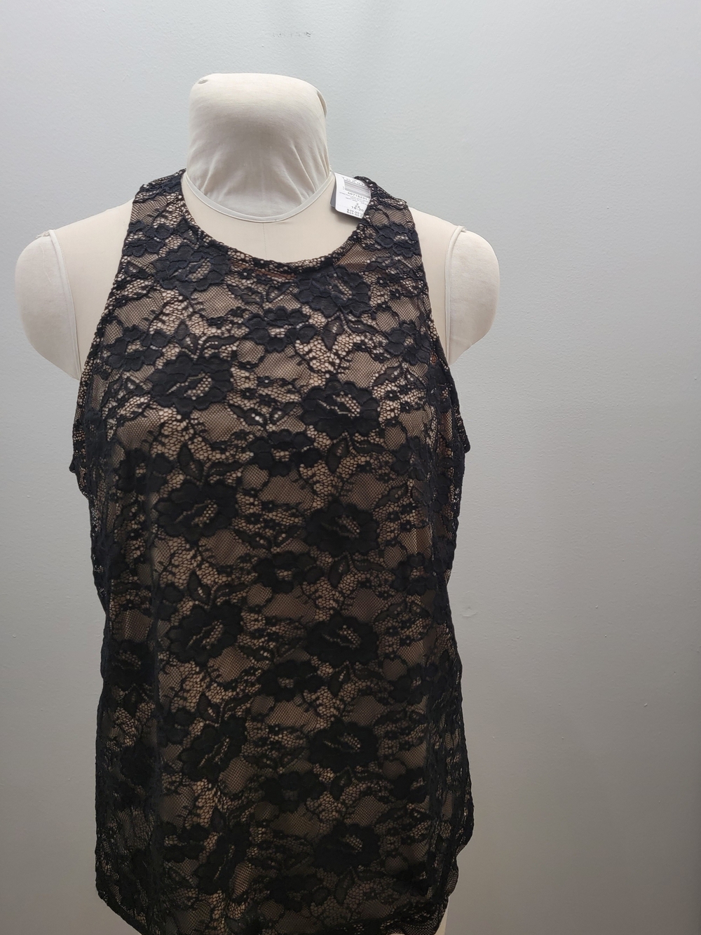 torrid Black Lace High Neck Tank with Nude Lining